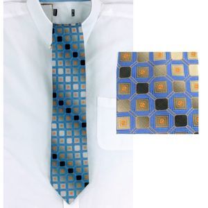 Simon Chang Silk Tie Geometric Foulard Jacquard Knit 59" Long 3.5" Wide